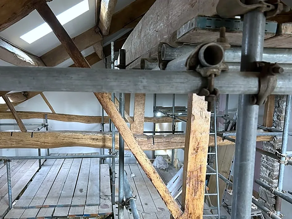 Birdcage scaffold giving access to roof timbers